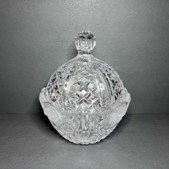 Vintage Anna Hutte Bleikristall Lead Crystal Etched Rose Candy Bowl Dish w/ Lid - Picture 1 of 9